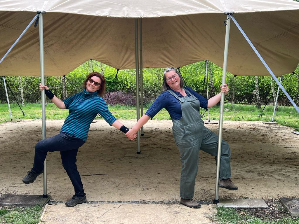 Two members dancing in the Bonga tent